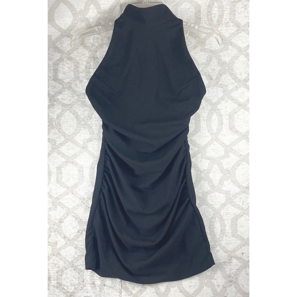 Fashion Nova Allison Ruched Mini Dress Womens S Black New Ruched Halter Neck LBD